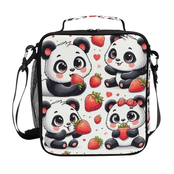Haosy Cute Panda with Strawberry Reusable Lunch Box Men/Women Insulated Lunch Bag for School Picnic Travel