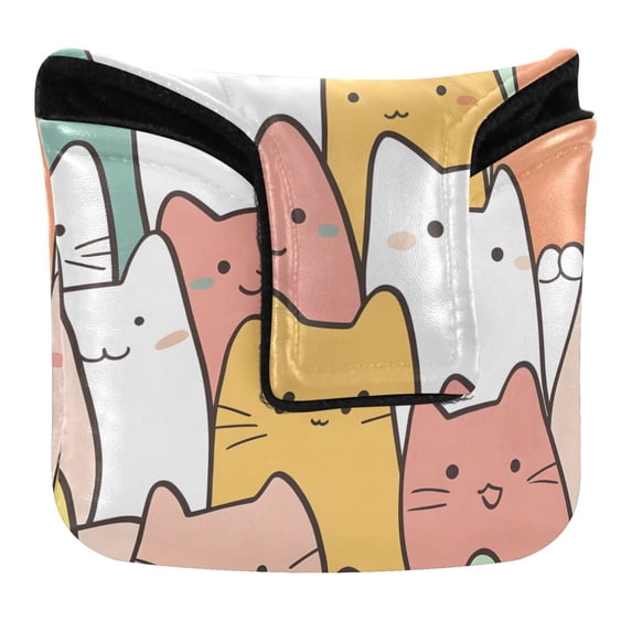 Haosy Cute Pastel Cats Golf Mallet Putter Cover Strong Magnetic Leather Golf Club Headcover Closure