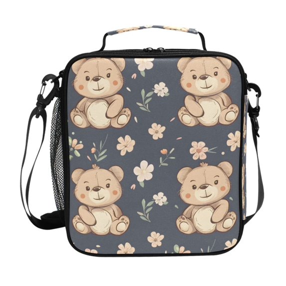 Haosy Cute Teddy Bear and Flower Reusable Lunch Box Men/Women Insulated Lunch Bag for School Picnic Travel
