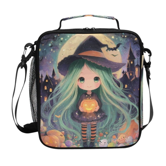 Haosy Cute Witch Hold Halloween Pumpkins Reusable Lunch Box Men/Women Insulated Lunch Bag for School Picnic Travel