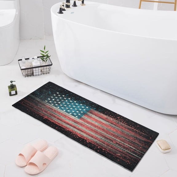 Haosy Cyberpunk American Flag Bathroom Rugs Non Slip Absorbent Soft Plush Quick Dry Bath Mat, 39"x20"