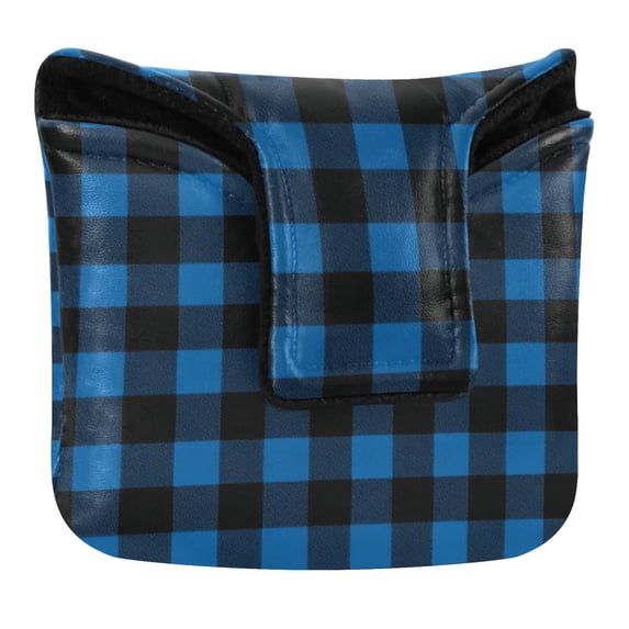 Haosy Dark Blue and Glack Gingham Golf Mallet Putter Cover Strong Magnetic Leather Golf Club Headcover Closure