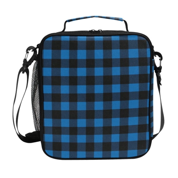 Haosy Dark Blue and Glack Gingham Reusable Lunch Box Men/Women Insulated Lunch Bag for School Picnic Travel