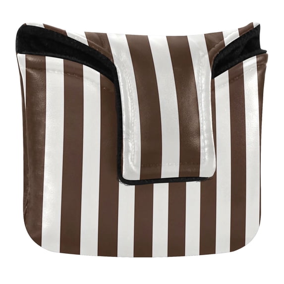 Haosy Dark Brown and White Striped Golf Mallet Putter Cover Strong Magnetic Leather Golf Club Headcover Closure