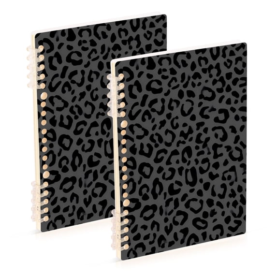 Haosy Dark Gray Leopard Print Notebooks 2 Pcs 1-subject Journal 60 Sheets A5 College Ruled Paper Detachable Ring 8.3"x5.7"