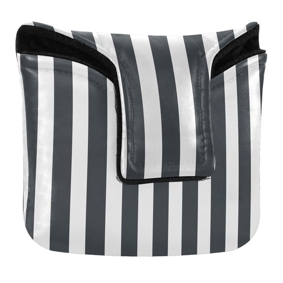 Haosy Dark Gray and White Striped Golf Mallet Putter Cover Strong Magnetic Leather Golf Club Headcover Closure