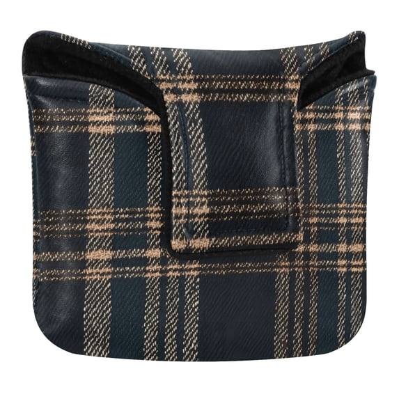 Haosy Dark Green Brown Tartan Golf Mallet Putter Cover Strong Magnetic Leather Golf Club Headcover Closure