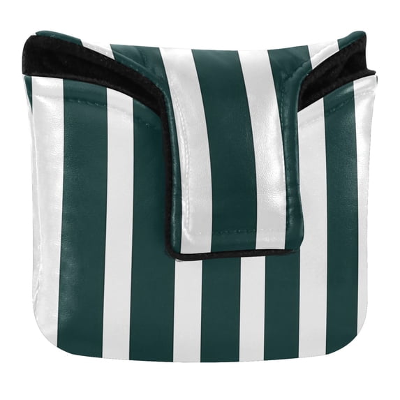 Haosy Dark Green and White Striped Golf Mallet Putter Cover Strong Magnetic Leather Golf Club Headcover Closure