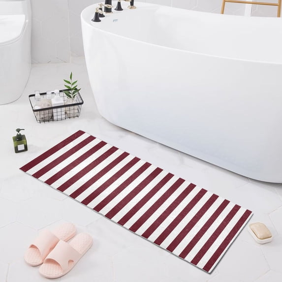Haosy Dark Red and White Striped Bathroom Rugs Non Slip Absorbent Soft Plush Quick Dry Bath Mat, 39"x20"