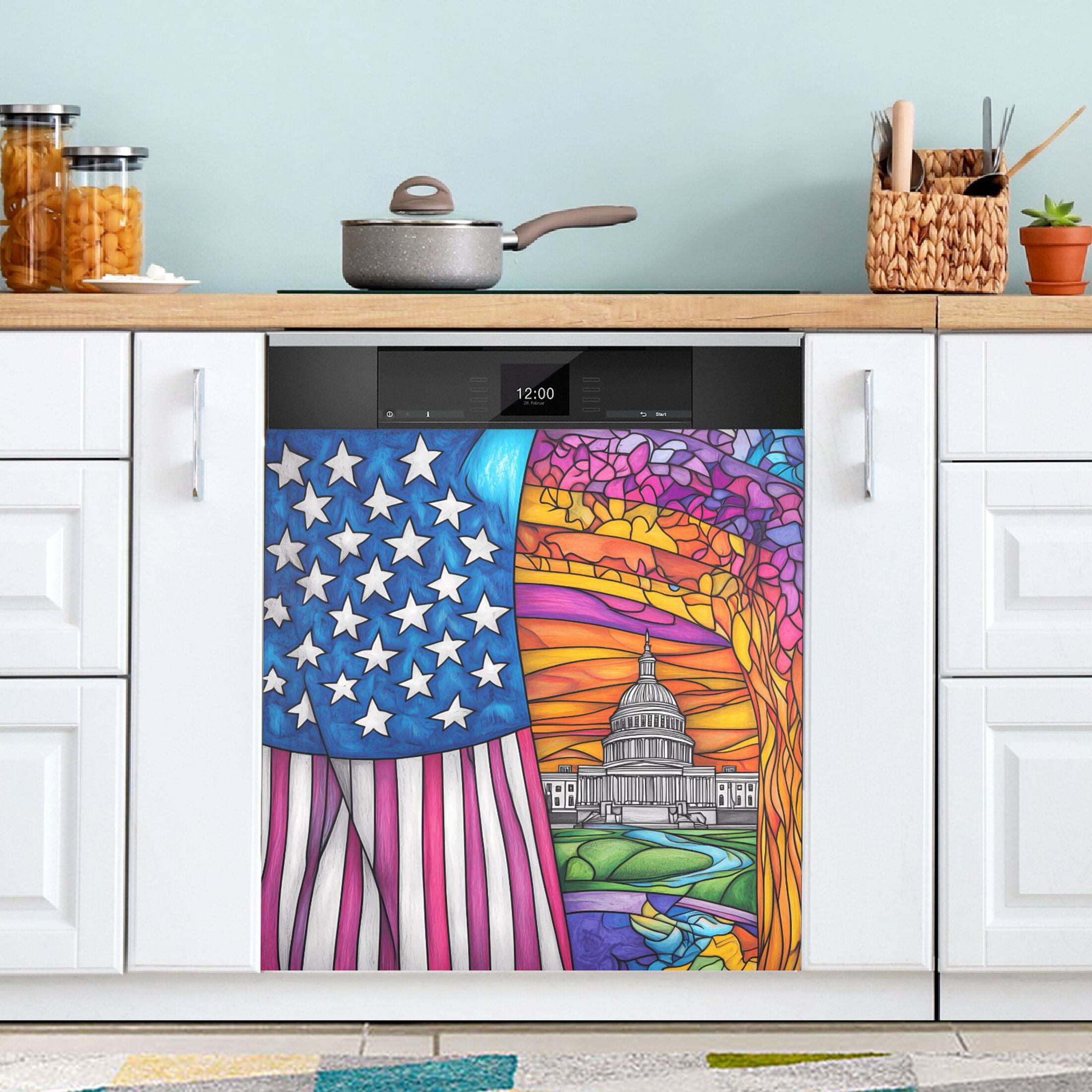 Haosy Dishwasher Magnet Cover Magnetic Fridge Door Cover Home Kitchen Decor American Flag and White House 23"x 26"