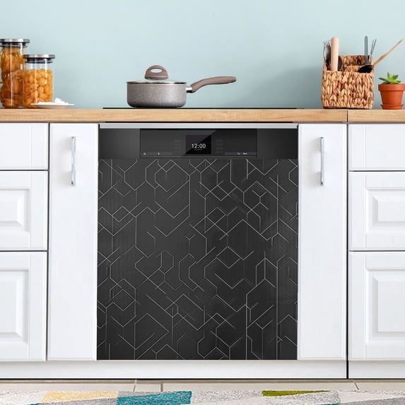 Haosy Dishwasher Magnet Cover Magnetic Fridge Door Cover Home Kitchen Decor Black Simple Geometric Lines 23"x 26"