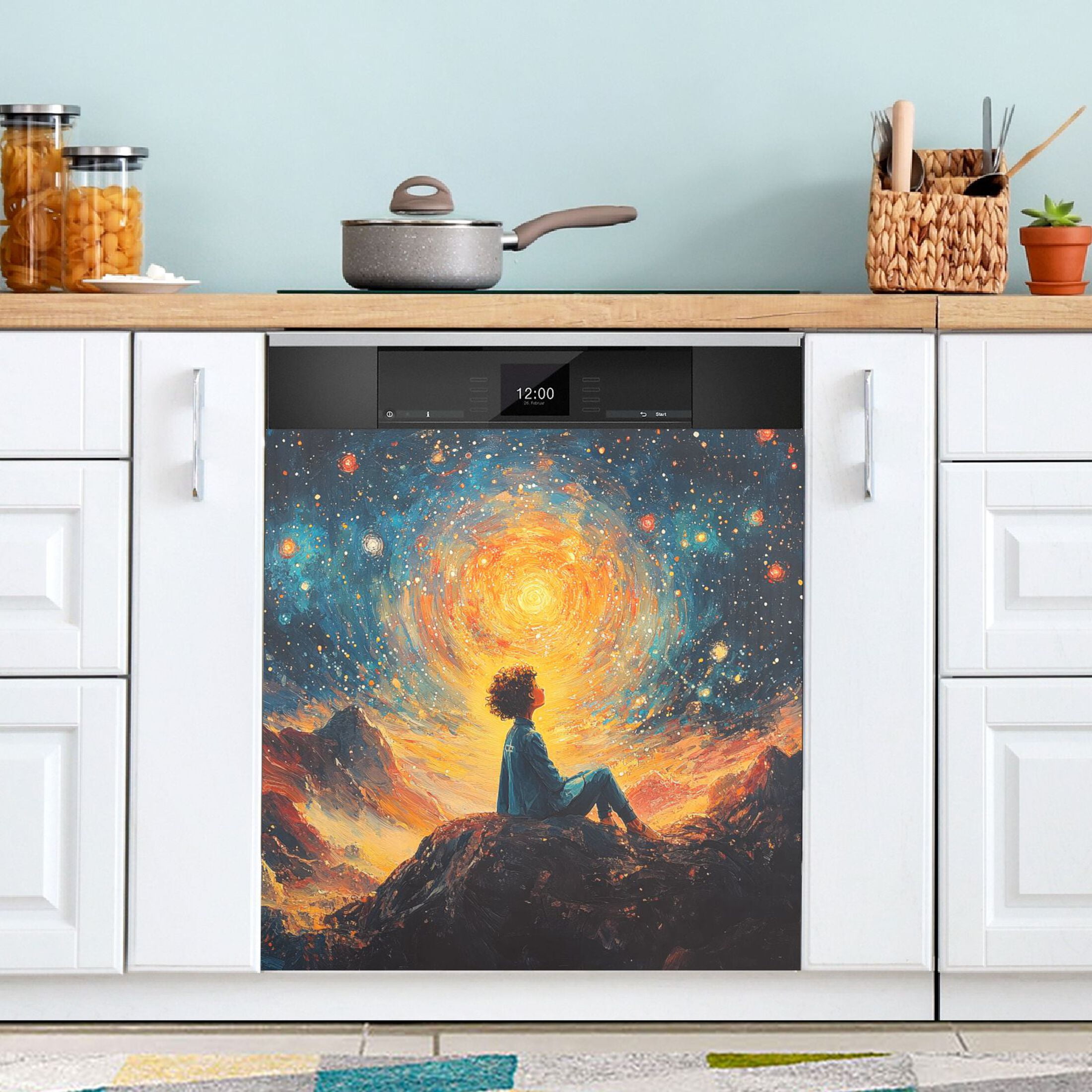 Haosy Dishwasher Magnet Cover Magnetic Fridge Door Cover Home Kitchen Decor Child Look at Stars 23"x 26"