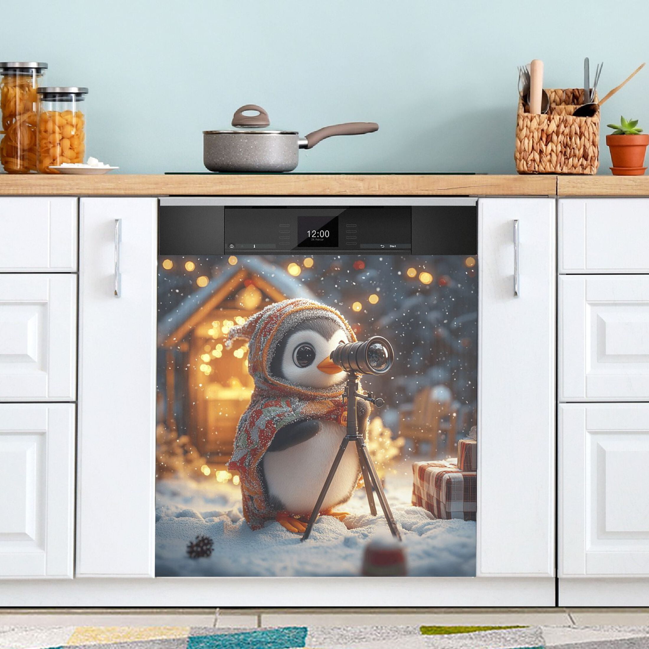 Haosy Dishwasher Magnet Cover Magnetic Fridge Door Cover Home Kitchen Decor Cute Penguin and Telescopes 23"x 26"