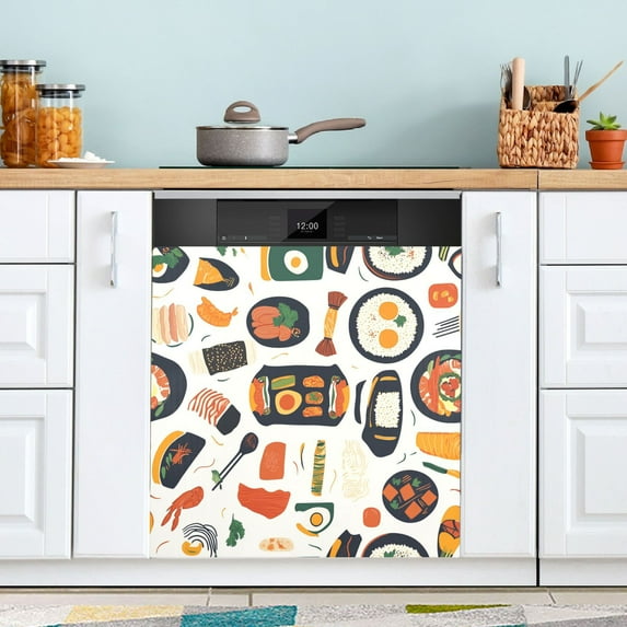 Haosy Dishwasher Magnet Cover Magnetic Fridge Door Cover Home Kitchen Decor Rice Egg Meat 23"x 26"