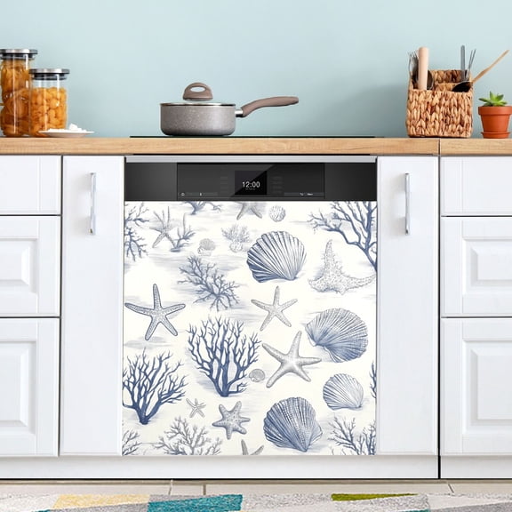 Haosy Dishwasher Magnet Cover Magnetic Fridge Door Cover Home Kitchen Decor Seashells Starfish Seaweed 23"x 26"