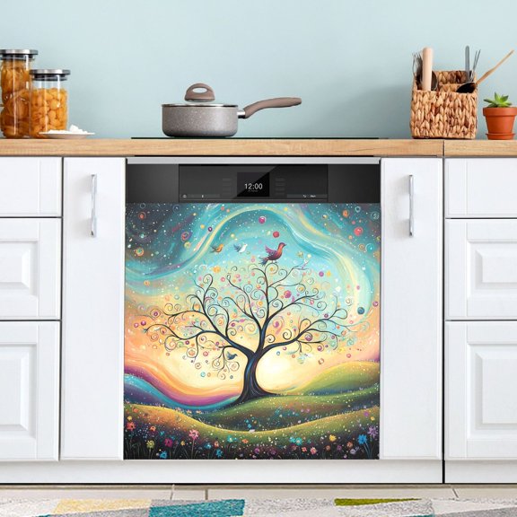 Haosy Dishwasher Magnet Cover Magnetic Fridge Door Cover Home Kitchen Decor Whimsical Tree with Swirling Branches 23"x 26"