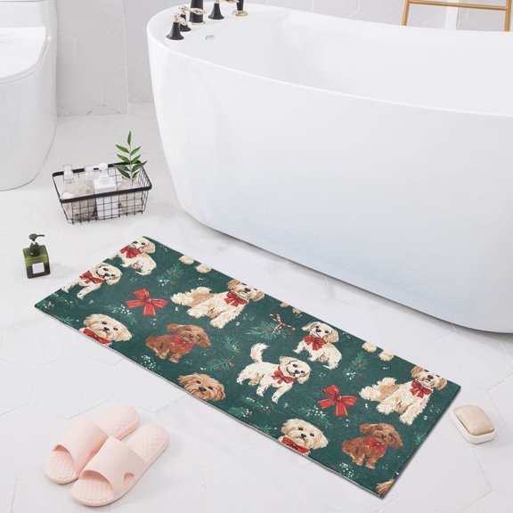 Haosy Dog and Holly Leaves Bathroom Rugs Non Slip Absorbent Soft Plush Quick Dry Bath Mat, 39"x20"