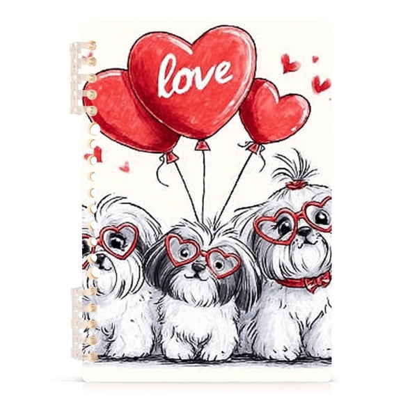 Haosy Dogs Heart-shaped Balloons Notebooks 1-subject Journal 60 Sheets A5 College Ruled Paper Detachable Ring 8.3"x5.7"
