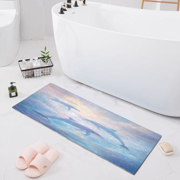 Haosy Dolphin in Glowy Sea Bathroom Rugs Non Slip Absorbent Soft Plush Quick Dry Bath Mat, 39"x20"