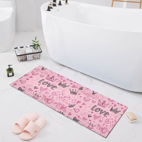 Haosy Doodle Love Hearts Crowns Bathroom Rugs Non Slip Absorbent Soft Plush Quick Dry Bath Mat, 39"x20"