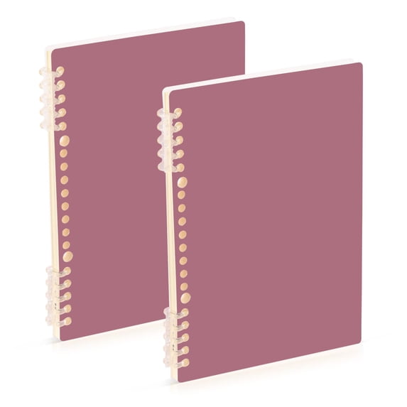 Haosy Dusty Rose Notebooks 2 Pcs 1-subject Journal 60 Sheets A5 College Ruled Paper Detachable Ring 8.3"x5.7"