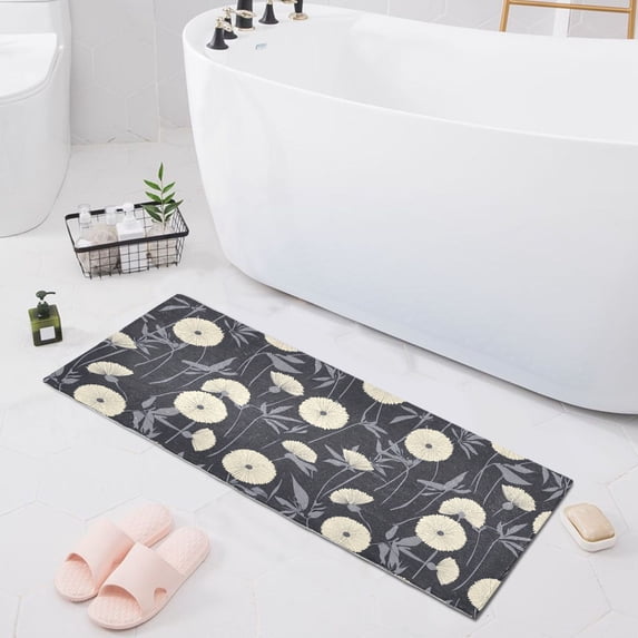 Haosy Elegant Cream Dandilion Bathroom Rugs Non Slip Absorbent Soft Plush Quick Dry Bath Mat, 39"x20"