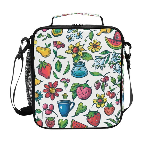 Haosy Flower and Fruits Reusable Lunch Box Men/Women Insulated Lunch Bag for School Picnic Travel