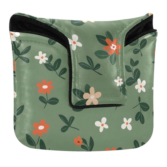 Haosy Flowers with Leaves Golf Mallet Putter Cover Strong Magnetic Leather Golf Club Headcover Closure