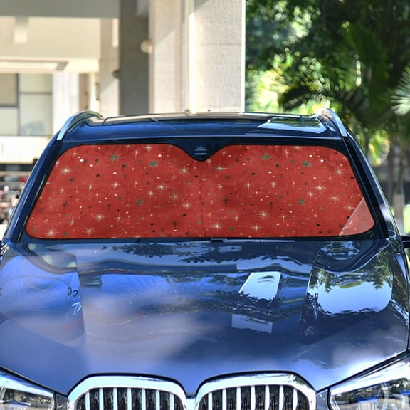 Haosy Foldable Car Windshield Sun Shade Front Window Visor Blocks UV Rays Keeps Interior Cool 53x23.5 Glittering Stars on Red