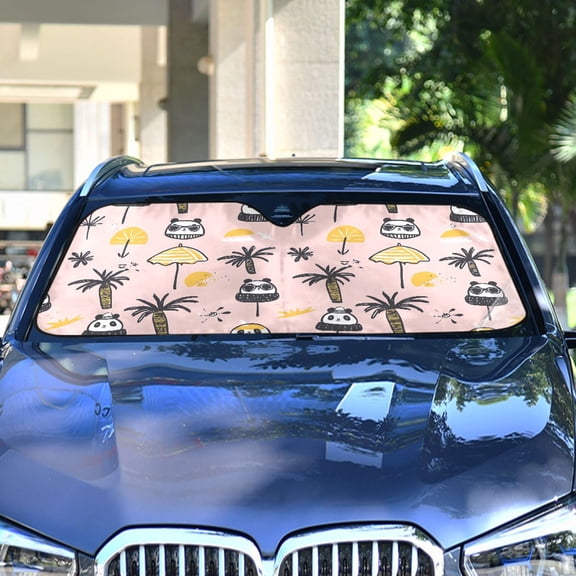 Haosy Foldable Car Windshield Sun Shade Front Window Visor Blocks UV Rays Keeps Interior Cool 53x23.5 Umbrellas Panda Tree