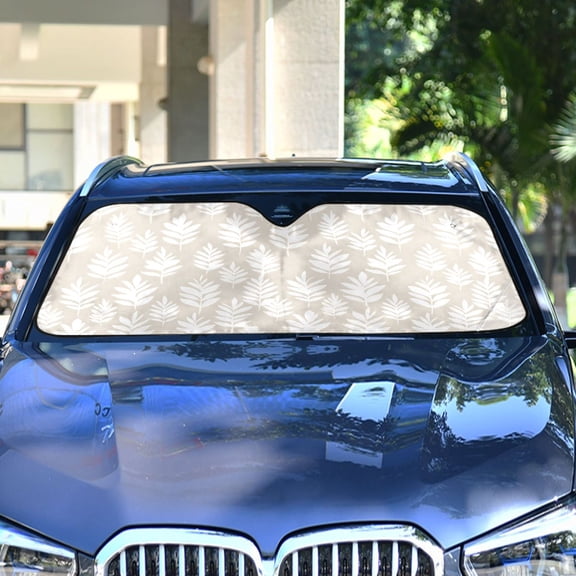 Haosy Foldable Car Windshield Sun Shade Front Window Visor Blocks UV Rays Keeps Interior Cool 53x23.5 White Bohemian Leaves