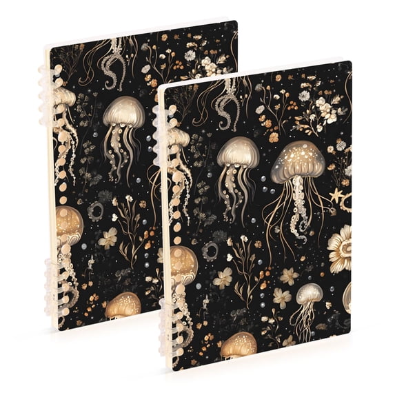 Haosy Gold Jellyfish and Flowers Notebooks 2 Pcs 1-subject Journal 60 Sheets A5 College Ruled Paper Detachable Ring 8.3"x5.7"