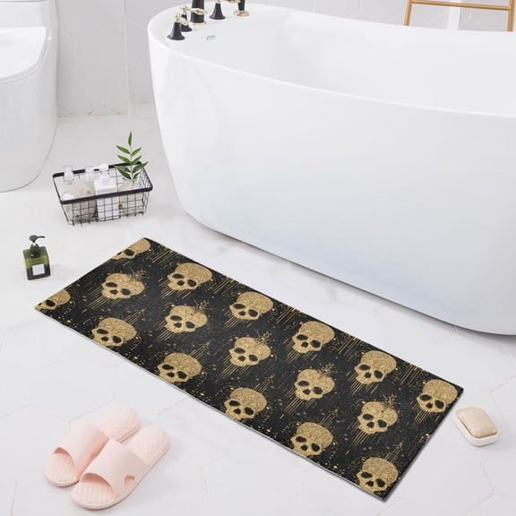 Haosy Gold Skull Bathroom Rugs Non Slip Absorbent Soft Plush Quick Dry Bath Mat, 39"x20"