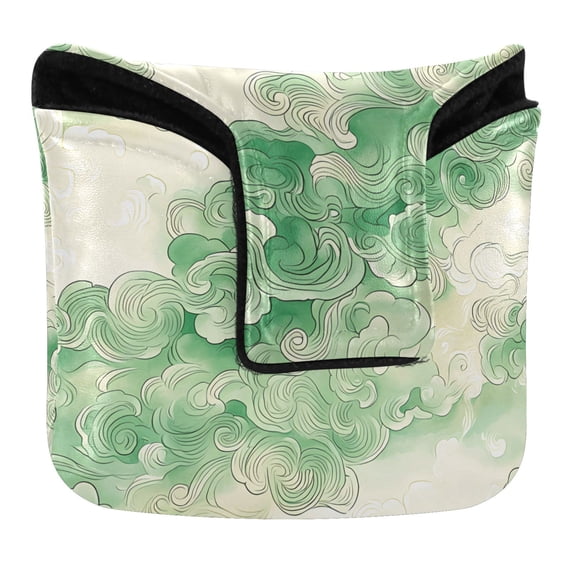 Haosy Green Auspicious Clouds Golf Mallet Putter Cover Strong Magnetic Leather Golf Club Headcover Closure