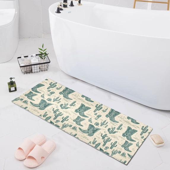 Haosy Green Cowboy Boots Cactus Flower Bathroom Rugs Non Slip Absorbent Soft Plush Quick Dry Bath Mat, 39"x20"