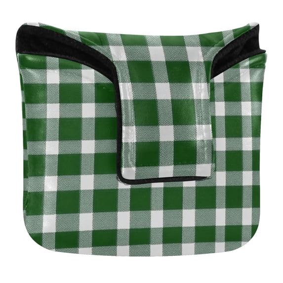 Haosy Green Gingham Pattern Golf Mallet Putter Cover Strong Magnetic Leather Golf Club Headcover Closure