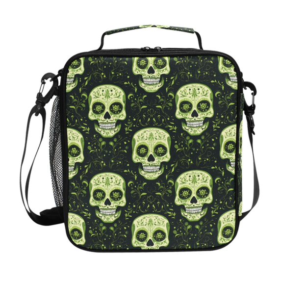 Haosy Green Skull and Leaves Reusable Lunch Box Men/Women Insulated Lunch Bag for School Picnic Travel