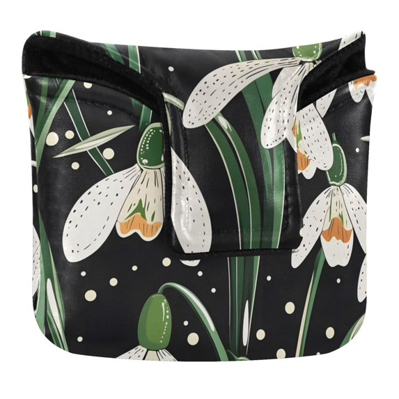 Haosy Green Snowdrop Flowers Golf Mallet Putter Cover Strong Magnetic Leather Golf Club Headcover Closure