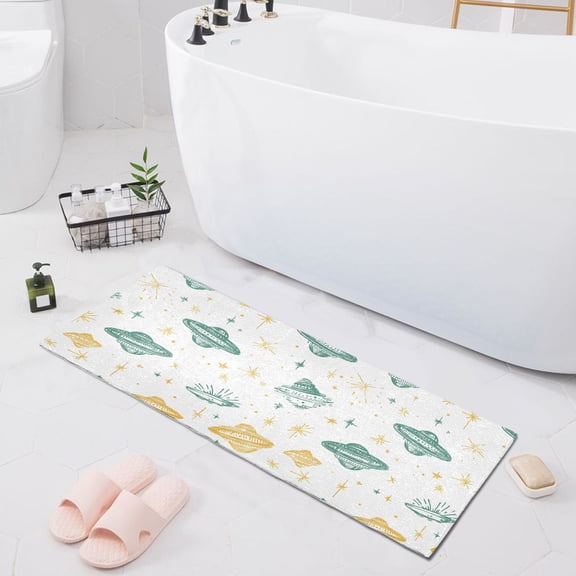 Haosy Green Yellow Ufo Bathroom Rugs Non Slip Absorbent Soft Plush Quick Dry Bath Mat, 39"x20"