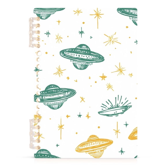 Haosy Green Yellow Ufo Notebooks 1-subject Journal 60 Sheets A5 College Ruled Paper Detachable Ring 8.3"x5.7"