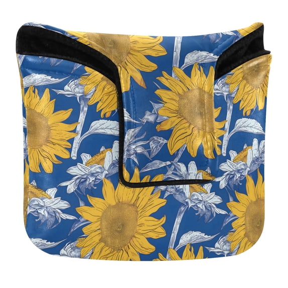Haosy Hand Paint Sunflowers Golf Mallet Putter Cover Strong Magnetic Leather Golf Club Headcover Closure