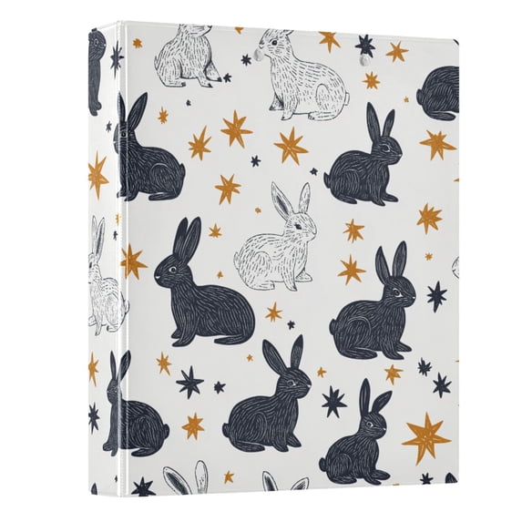 Haosy Hardcover 3 Ring Binder 1.5 Inch Ring Decorative Binder Organizer for Home School Office, Black White Rabbits and Stars
