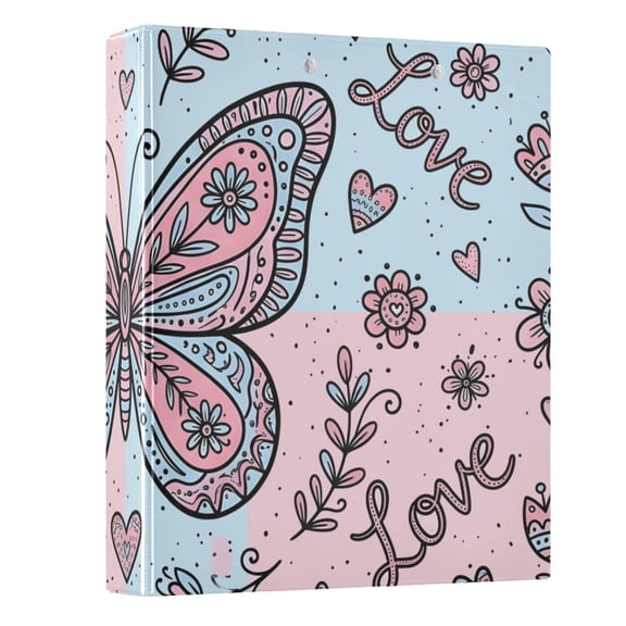 Haosy Hardcover 3 Ring Binder 1.5 Inch Ring Decorative Binder Organizer for Home School Office, Boho Love Butterfly