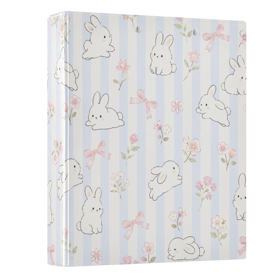 Haosy Hardcover 3 Ring Binder 1.5 Inch Ring Decorative Binder Organizer for Home School Office, Bunnies Flowers Bow Striped