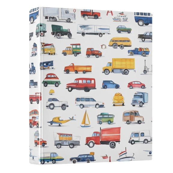 Haosy Hardcover 3 Ring Binder 1.5 Inch Ring Decorative Binder Organizer for Home School Office, Car Trucks Boats Planes