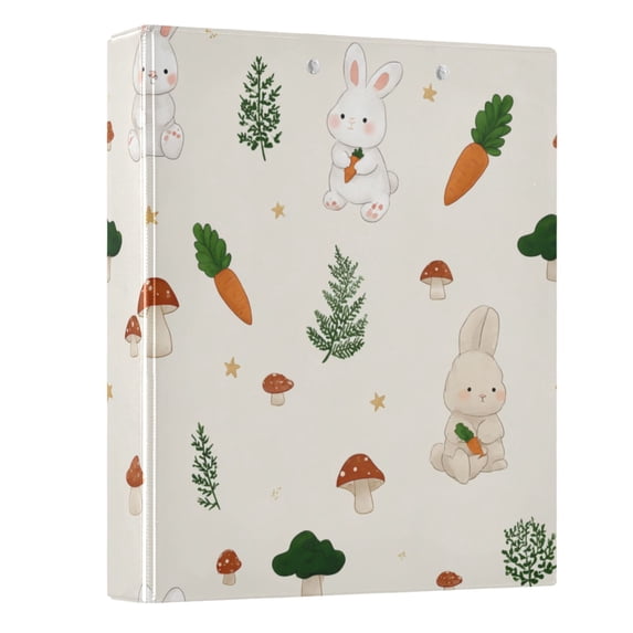 Haosy Hardcover 3 Ring Binder 1.5 Inch Ring Decorative Binder Organizer for Home School Office, Cartoon Rabbits Carrots Mushroom