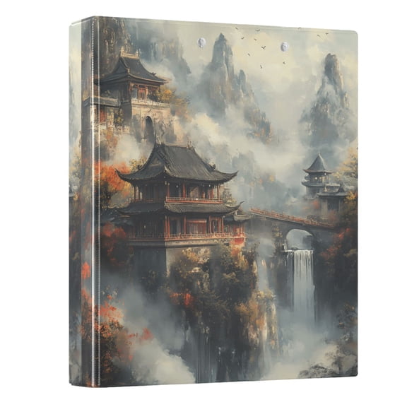 Haosy Hardcover 3 Ring Binder 1.5 Inch Ring Decorative Binder Organizer for Home School Office, Chinese Temples on Mountain