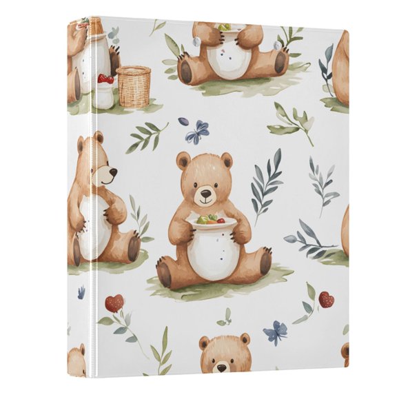 Haosy Hardcover 3 Ring Binder 1.5 Inch Ring Decorative Binder Organizer for Home School Office, Cute Bear with Honey Pot