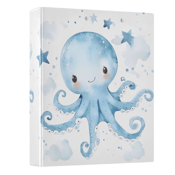 Haosy Hardcover 3 Ring Binder 1.5 Inch Ring Decorative Binder Organizer for Home School Office, Cute Blue Octopus and Star