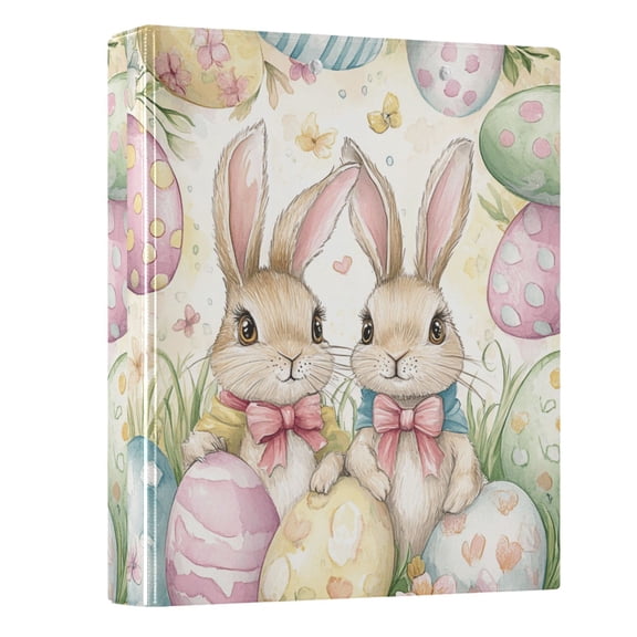Haosy Hardcover 3 Ring Binder 1.5 Inch Ring Decorative Binder Organizer for Home School Office, Cute Bunnies and Easter Eggs